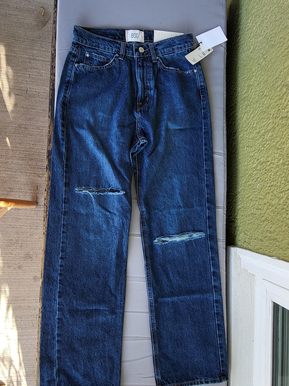 Women, 100% Cotton, BDG Deep Blue Straight-Leg Jeans with Knee Slits